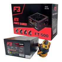 Fonte F3 FT-500, 500W, 80 Plus White, Com Cabo, Preto - FT-500