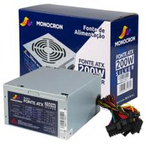 Fonte Monocron 200W Office Silver Operação Silenciosa Com 5 Conectores Bivolt 110-220 Tipo Não Modular Formato ATX 14x15cm