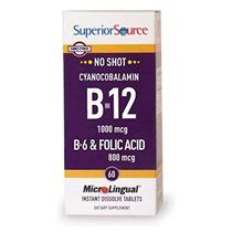 Fonte superior de vitamina B-12 1000mcg de ácido fólico B-6 60 comprimidos