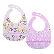 Food Bibs Nuby, pacote com 2 unidades, silicone macio ajustável com colher