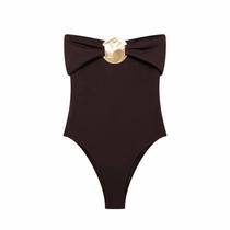 Fora Do Ombro Sem Costas Sem Mangas Preto Bodysuit Feminino Sexy Apertado Uma Peça Verão Maiô