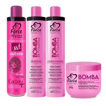 Force Cosméticos Kit Manutenção Capilar Nutrição Bomba de Vitaminas Ativador de Cachos Uau 500ml