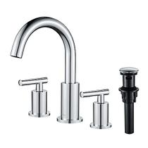 FORIOUS Duas alças cromadas faucet banheiro 3 buraco, alto arco ampla de pia de banheiro torneira com linhas de drenagem pop-up e abastecimento de água, lavamanos de baño modernos