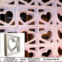 Forma 3d Cobogó Vazado Dupla Face Corações 35x35cm em ABS Virgem 2mm IN326