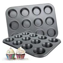 Forma Antiaderente Para 12 Pão de Queijo e Cupcake Assadeira de Teflon Para Muffins Queijadinha e Empadas Forma com 12 Cavidade Que Não Gruda Ingá