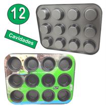 Forma Antiaderente Teflon com 12 Cavidades para Pão de Queijo Cupcakes 26,5x34,5cm - FORMA CUPCAKE GRANDE TEFLON PÃO DE QUEIJO