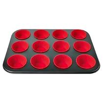 Forma Assadeira Antiaderente Para 12 Cupcake Com Forminhas de Silicone 350 ml Cada Assadeira De Teflon Para Muffins E Pão de Queijo Ingá