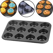Forma Assadeira Antiaderente para 12 Cupcakes Muffins Aço de Carbono Forma Assadeira Antiaderente para 12 Cupcakes Muffins Aço de Carbono