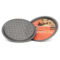 Forma Assadeira de Pizza Antiaderente Perfurada 35cm Cinza