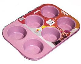Forma Assadeira Para Cupcake Antiaderente 6 Cavidades Rosa