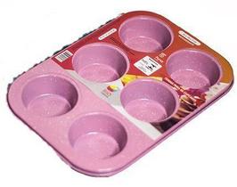 Forma Assadeira para Cupcake Antiaderente 6 Cavidades Rosa