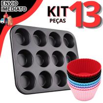 Forma Assadeira Teflon Antiaderente 12 Cavidades E Forminhas Cupcakes Silicone Bolinhos Muffins Pão De Queijo Cake
