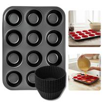 Forma Assadeira Teflon Antiaderente 12 Cavidades E Forminhas Cupcakes Silicone Muffins Pão De Queijo