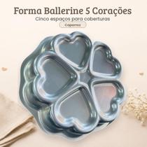 Forma Ballerine 5 Corações 18x4,5cm Bolo Torta Pudim