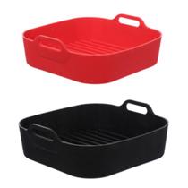Forma / cesta de silicone quadrada para air fryer 20cm preta ou vermelha de cozinha