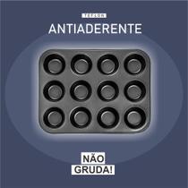 Forma Cupcake Antiaderente 12 Cavidades Assadeira Teflon Grande Profissional Pão de Queijo Muffin Petit Gateau Aço Carbono
