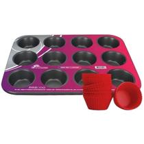 Forma Cupcake Antiaderente + 12 Forminhas Silicone - Boni - Em Casa Tem