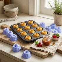 Forma Cupcake Antiaderente 12 Forminhas Silicone Kit Assadeira Teflon Grande Pão de Queijo Petit Gateou Muffin Empadinha Aço Carbono