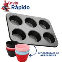Forma Cupcake Antiaderente 6 Cavidades 6 Forminhas Silicone Enviado em Cores Aleatórias Kit Assadeira Teflon Cozinha Pão de Queijo
