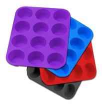 Forma Cupcake Com 12 Cavidades Em Silicone Cores Sortidas