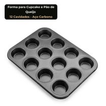 Forma Cupcake e Pão de Queijo 12 Cavidades Aço Carbono 26,5x35,5cm Antiaderente Forma Cupcake e Pão de Queijo 12 Cavidades Aço Carbono 26,5x35,5cm Antiaderente