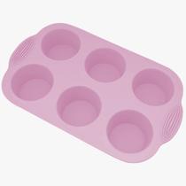 Forma Cupcake Em Silicone 6 Cavidades Petit Gateau Empada Rosa