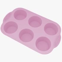 Forma Cupcake Em Silicone 6 Cavidades Petit Gateau Rosa