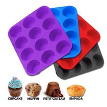 Forma Cupcake Silicone 12 Cavidades Petit Gateau Empada Forma Cupcake Silicone 12 Cavidades Petit Gateau Empada