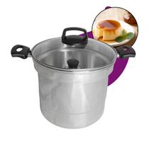 Forma de Alumínio Redonda 5 Litros Polida para Bolo e Pudim com Furo Central Cone Tampa de Vidro Pudinzeira Banho Maria Assadeira Forno Elétrico