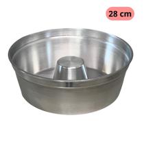 Forma de Bolo Pudim Pao Redonda Assadeira Grande Para Padaria 28 cm Aluminio Polido Cone Furo Tubo