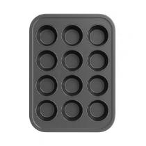 Forma de cupcake baker's secret 40cm com 12 cavidades antiaderente em aço carbono preto bs10437 Forma de cupcake baker's secret 40cm com 12 cavidades antiaderente em aço carbono preto bs10437