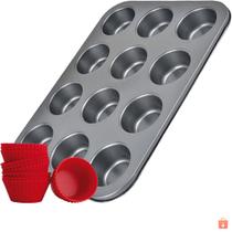 Forma de Cupcake Pão De Mel Teflon Antiaderente 12 Cavidades
