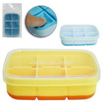 Forma de gelo com 6 cavidades retangular de silicone / plastico com tampa 11x7,2x3cm