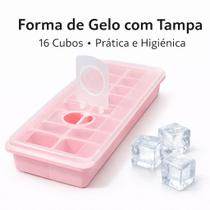 Forma de Gelo com Tampa 16 Cubos Plástico Resistente Fácil Desenformar Cor Rosa Forma de Gelo com Tampa 16 Cubos Plástico Resistente Fácil Desenformar Cor Rosa