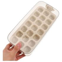 Forma de Gelo com Tampa Bege em Silicone 21 Cavidades Organizador de Freezer Forma de Gelo com Tampa Bege em Silicone 21 Cavidades Organizador de Freezer