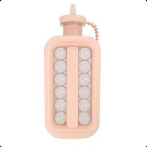 Forma de Gelo Esférica com Tampa e Alça 12 Cubos Redondos, Empilhável, Plástico BPA Free, Ideal para Bebidas, Cor Rosé