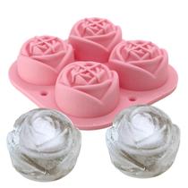 Forma de Gelo Grande em Silicone Rosa Flor 4 espaços - Facilite