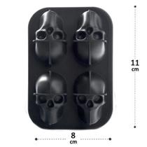 Forma de Gelo Silicone 11x8 Para 4 Caveiras Skull