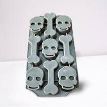 Forma de Gelo Silicone Caveira Osso Halloween 9 Cavidades