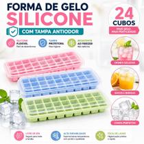Forma de Gelo Silicone com Tampa 24 Cubos Livre BPA Antiodor Flexível Fácil Desenformar Freezer Geladeira