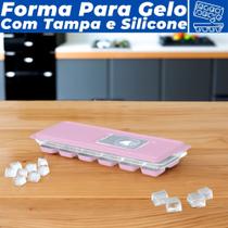 Forma De Gelo Silicone Com Tampa Plástica Retangular Lavável Multiuso 12 Cubos Forma De Gelo Silicone Com Tampa Plástica Retangular Lavável Multiuso 12 Cubos