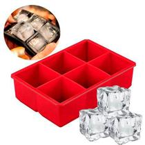 Forma De Gelo Silicone Cubo Grande 6 Cubos Drink Vermelho
