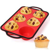 Forma de muffin CAKETIME grande, 6 xícaras, antiaderente de silicone com alça