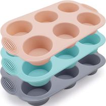 Forma de muffin de silicone Baocuan, 6 cavidades, antiaderente, sem BPA x3