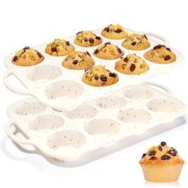 Forma de muffin de silicone CAKETIME de 7 cm com 12 xícaras com estrutura de metal, pacote com 2 Forma de muffin de silicone CAKETIME de 7 cm com 12 xícaras com estrutura de metal, pacote com 2