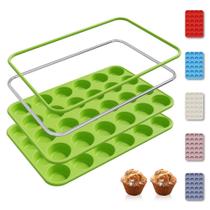 Forma de muffin de silicone Socisen, 24 xícaras com estrutura de metal, pacote com 2 Forma de muffin de silicone Socisen, 24 xícaras com estrutura de metal, pacote com 2