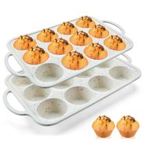 Forma de muffin de silicone Vinino com 12 xícaras para assar com estrutura de metal, pacote com 2 unidades