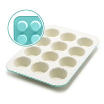 Forma de muffin GreenLife, 12 xícaras, cerâmica saudável, antiaderente, turquesa Forma de muffin GreenLife, 12 xícaras, cerâmica saudável, antiaderente, turquesa