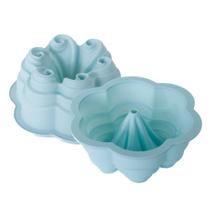 Forma de silicone 22cm para bolos formato Flor espiral 1300ml Azul