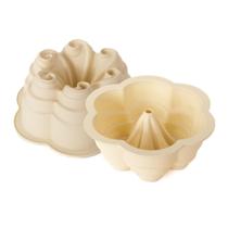 Forma de silicone 22cm para bolos formato Flor espiral 1300ml Bege